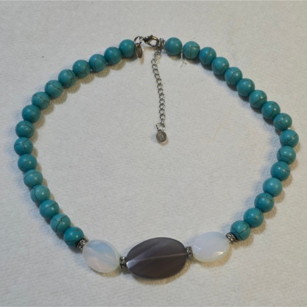 Lia‎ Sophia Kiam RHYTHMIC Necklace $158 Turquoise, Agate, Crystals, & Glass Bead
